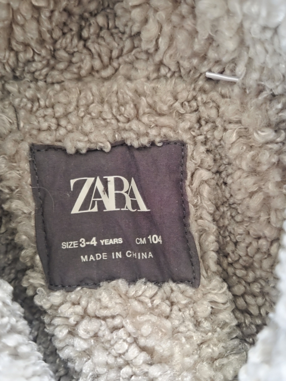 Zara Kids Gray Hooded Sherpa-Lined Coat Jacket 3t 4t Boys Girls Neutral - Picture 3 of 10